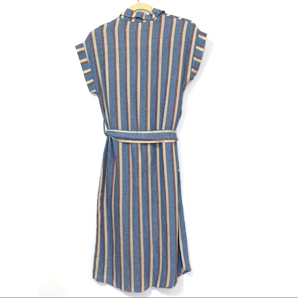 NWOT NORDSTROM Monteau Vintage Linen Blue & Orange Stripe Tie Dress size Small - Picture 5 of 7